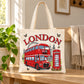London Bus Large Cotton Tote Bag in a styled lifestyle setting