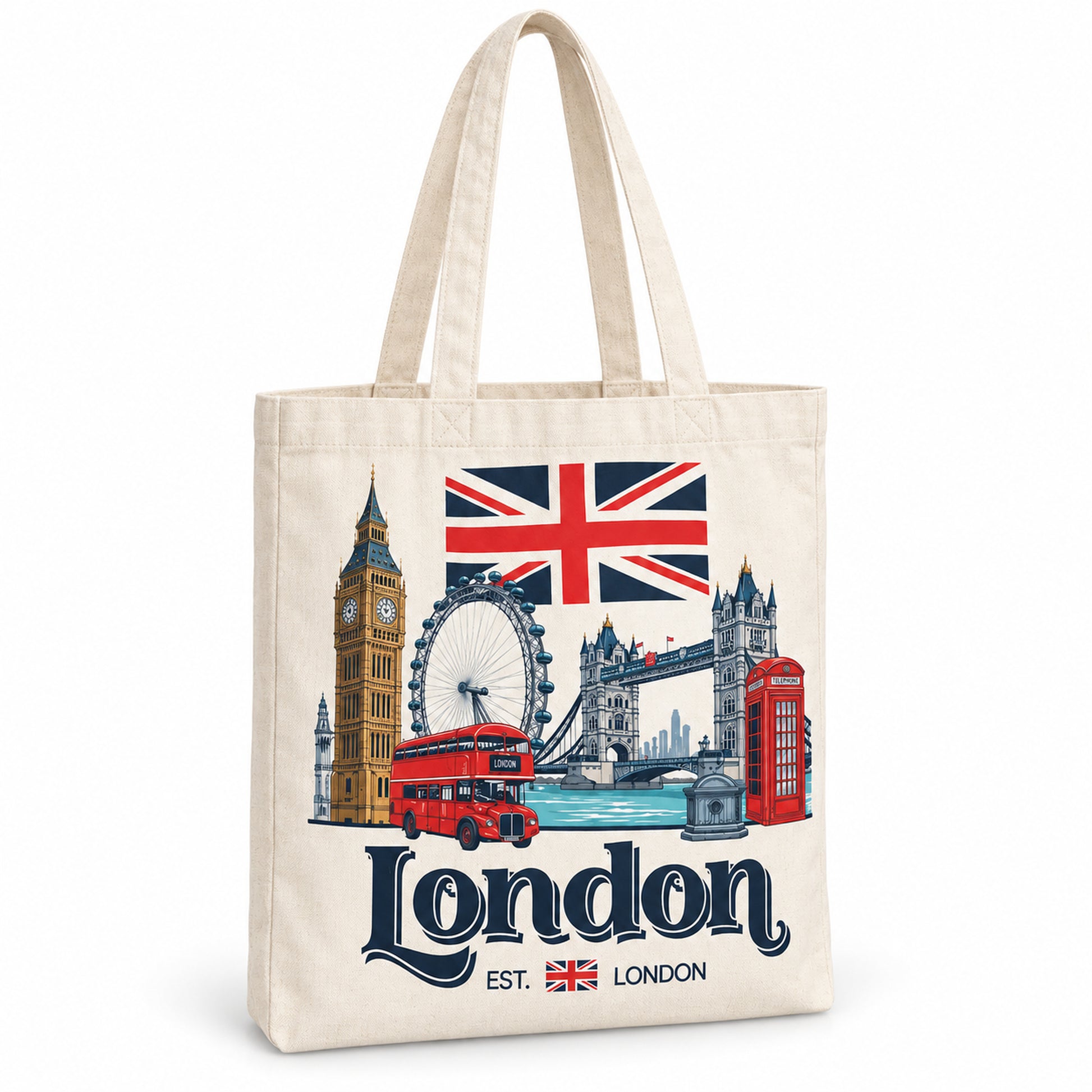 London EST Large Cotton Tote Bag on a clean white background