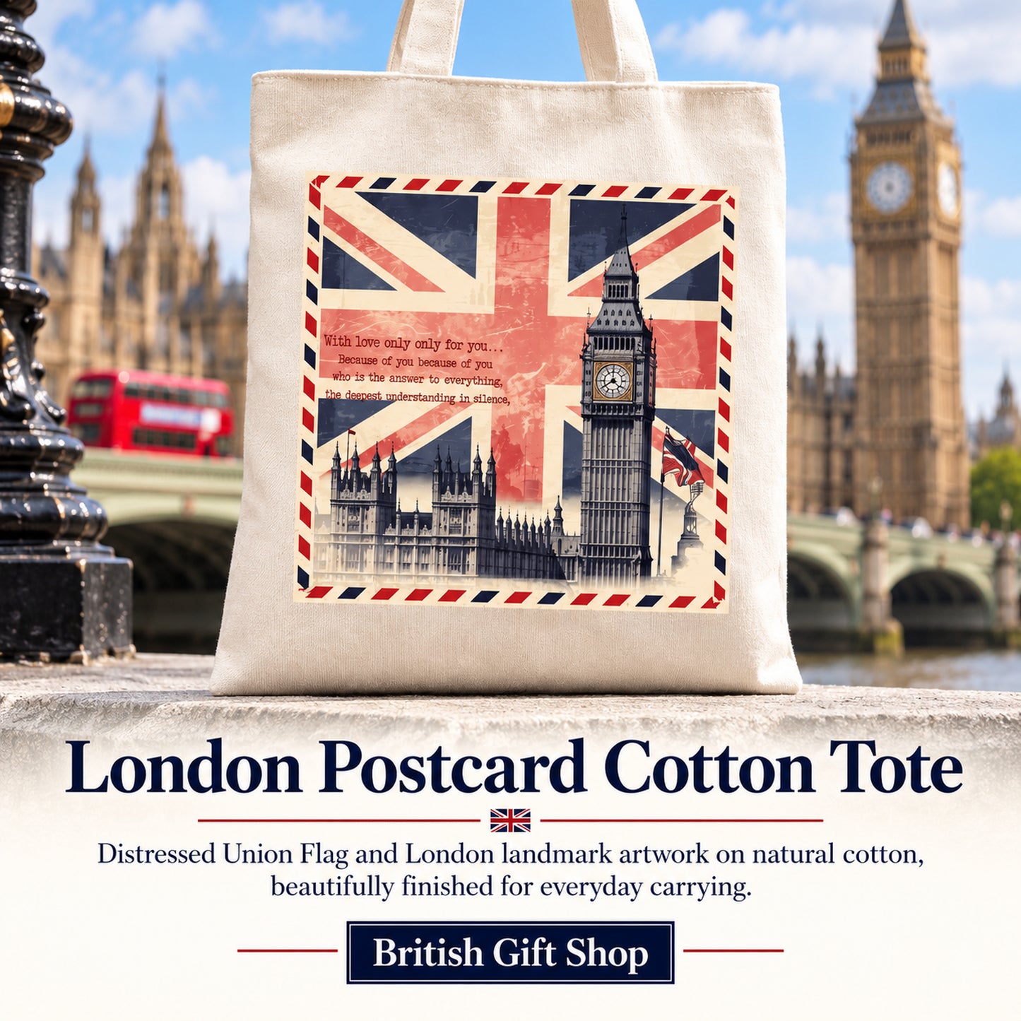 London EST Medium Cotton Tote Bag in a British Gift Shop product advertisement