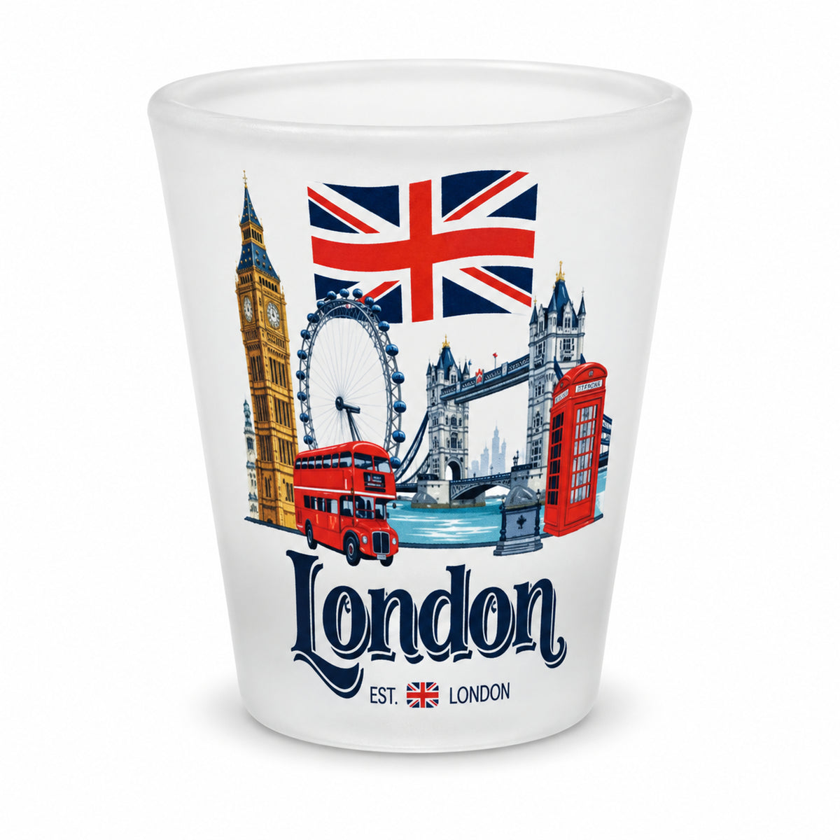 London EST Shot Glass on a clean white background