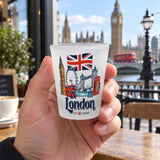 London EST Shot Glass shown naturally in use in the UK