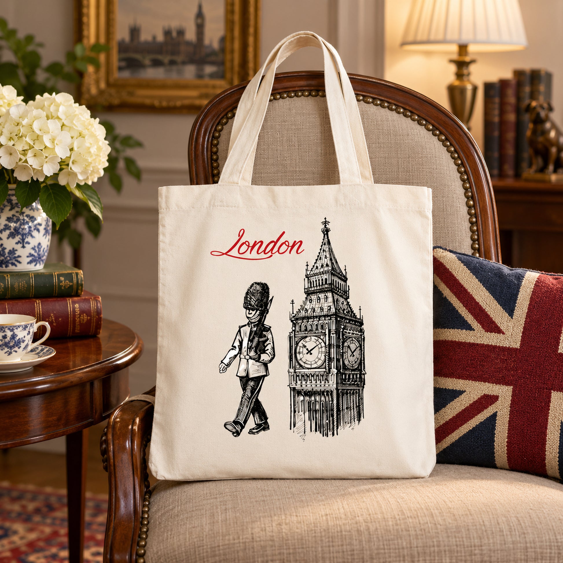 London Guard Medium Cotton Tote Bag in a styled lifestyle setting