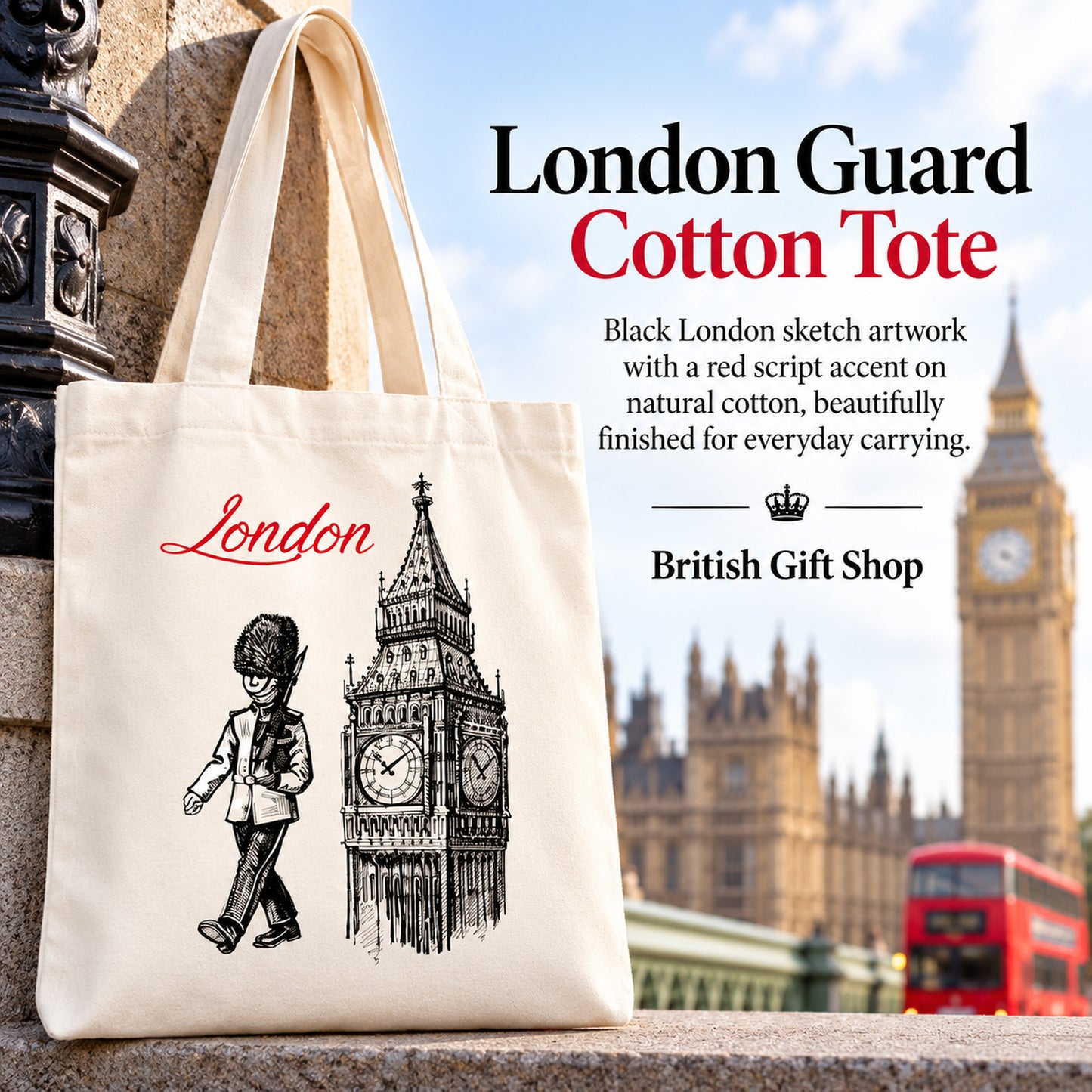 London Guard Medium Cotton Tote Bag in a British Gift Shop product advertisement