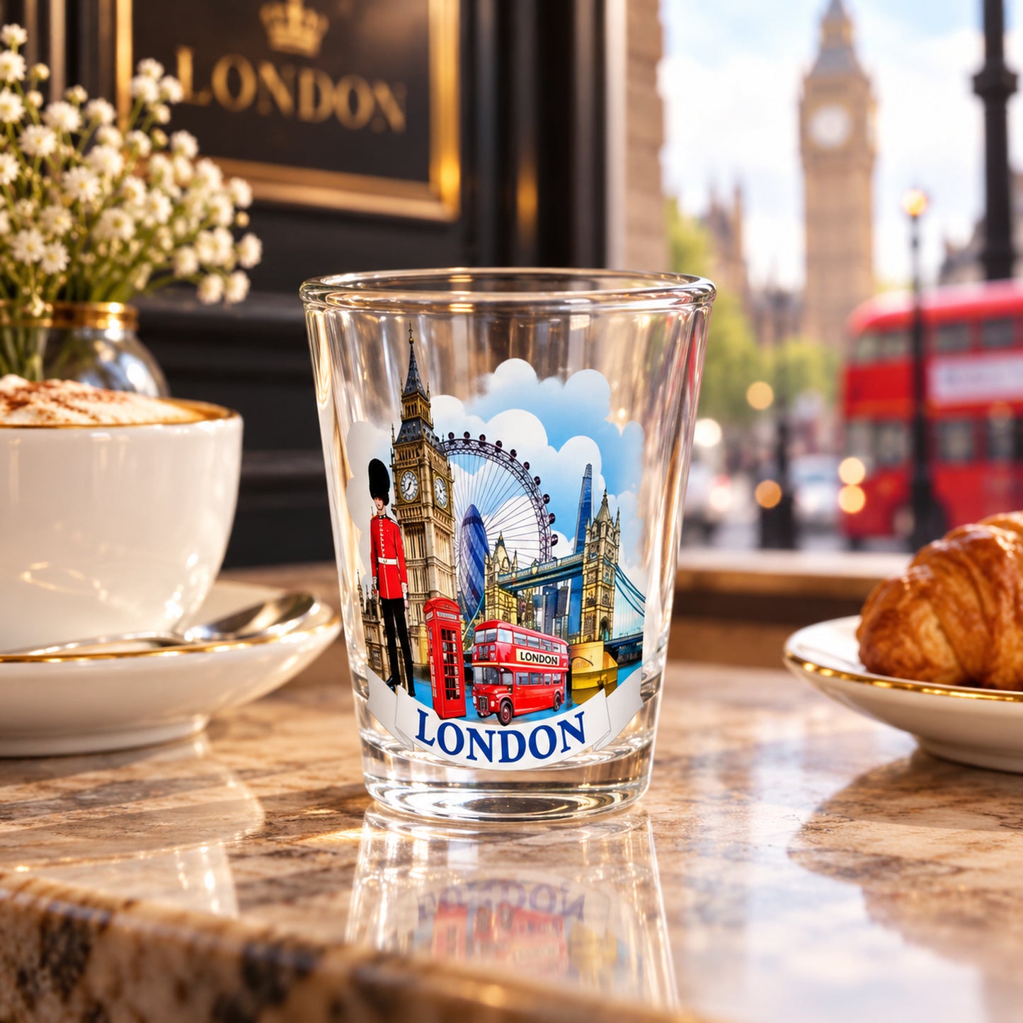 London Guard Shot Glass in a styled lifestyle setting
