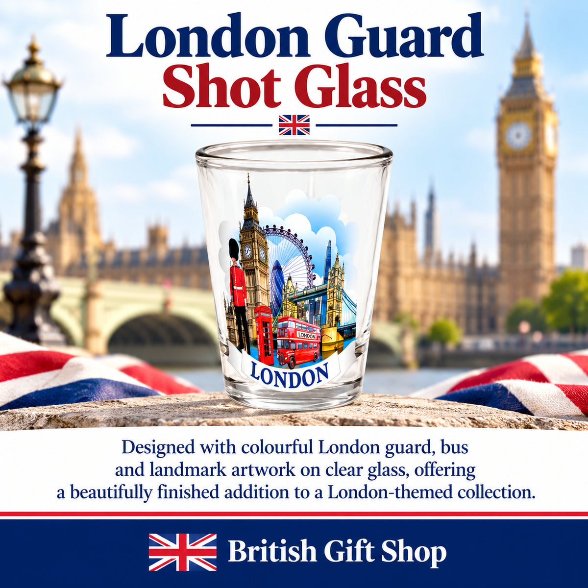 London Guard Shot Glass in a British Gift Shop product advertisement