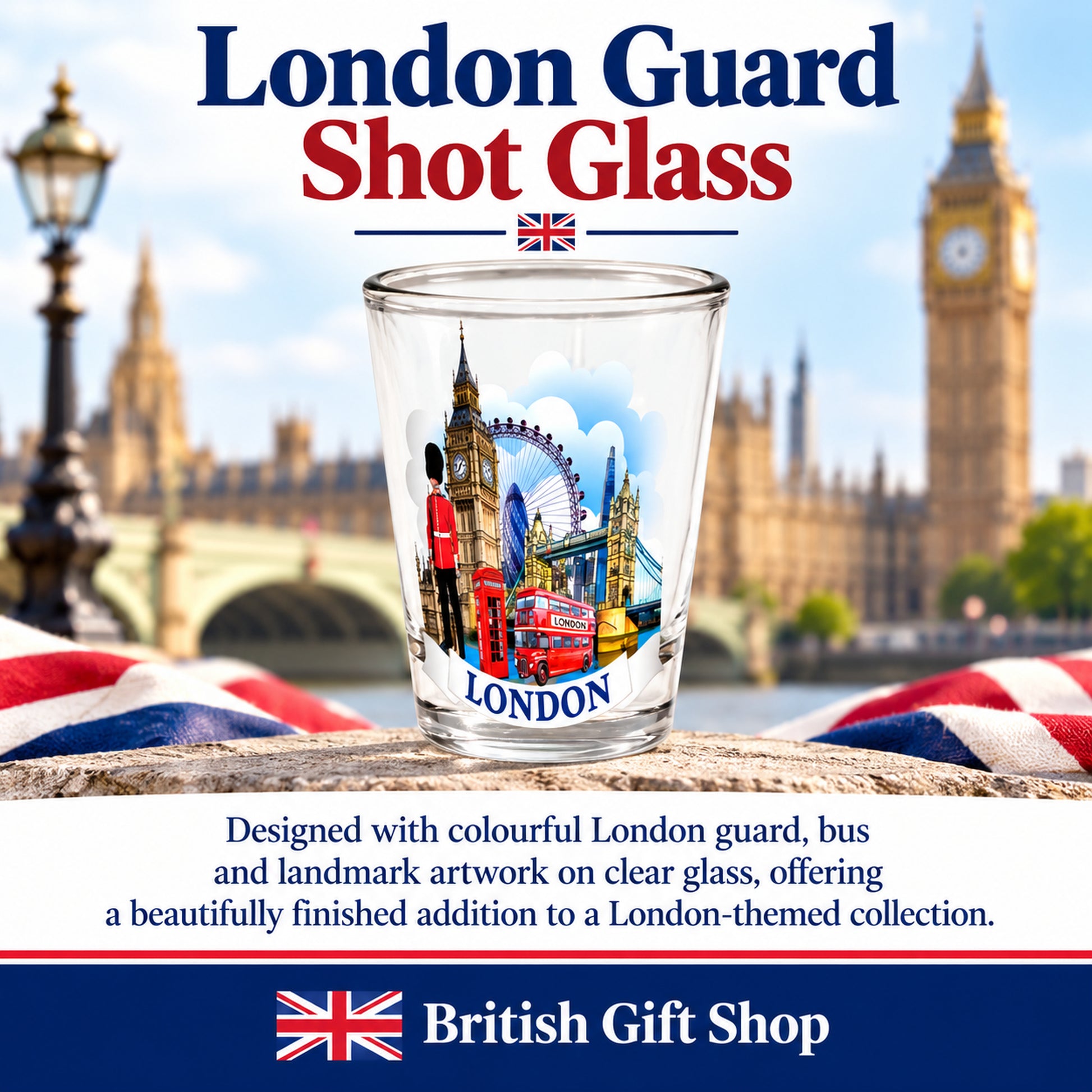 London Guard Shot Glass in a British Gift Shop product advertisement