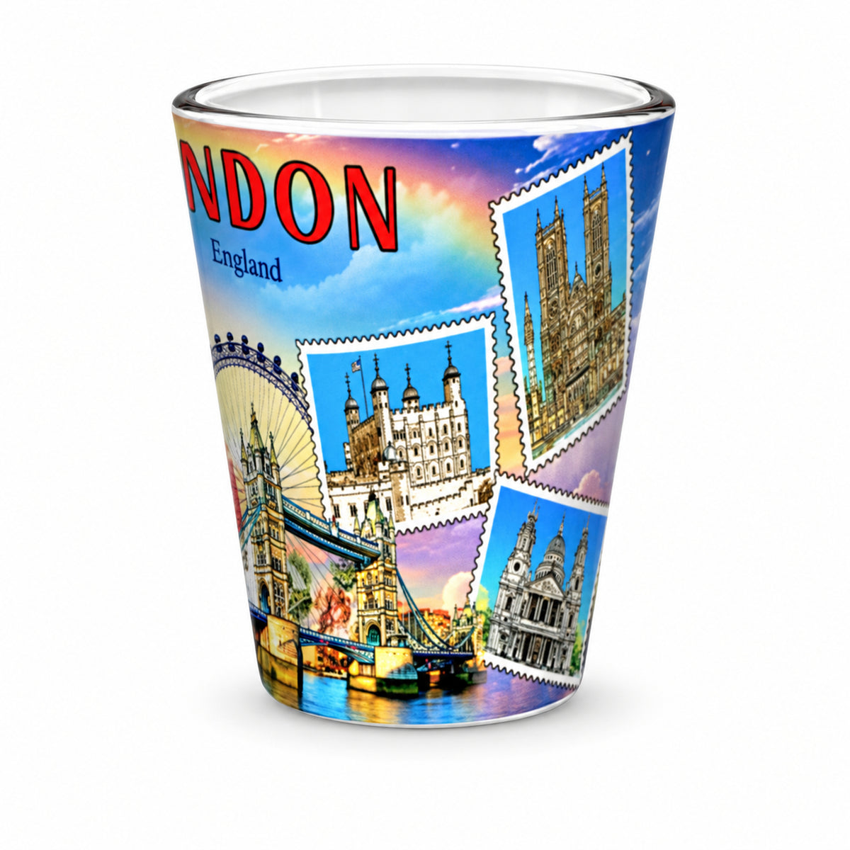 London Panorama Shot Glass on a clean white background