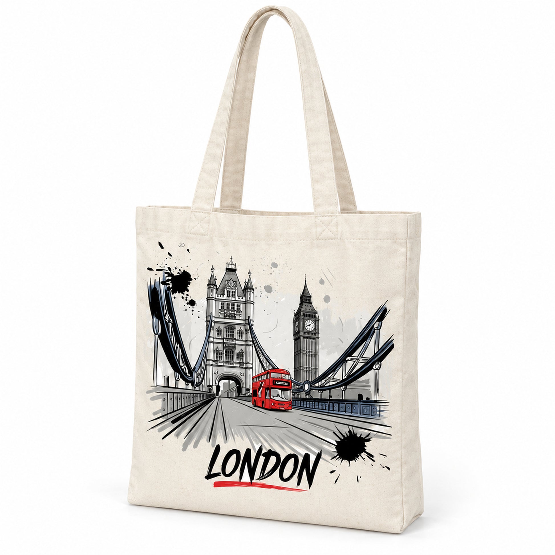 London Sketch Large Cotton Tote Bag on a clean white background