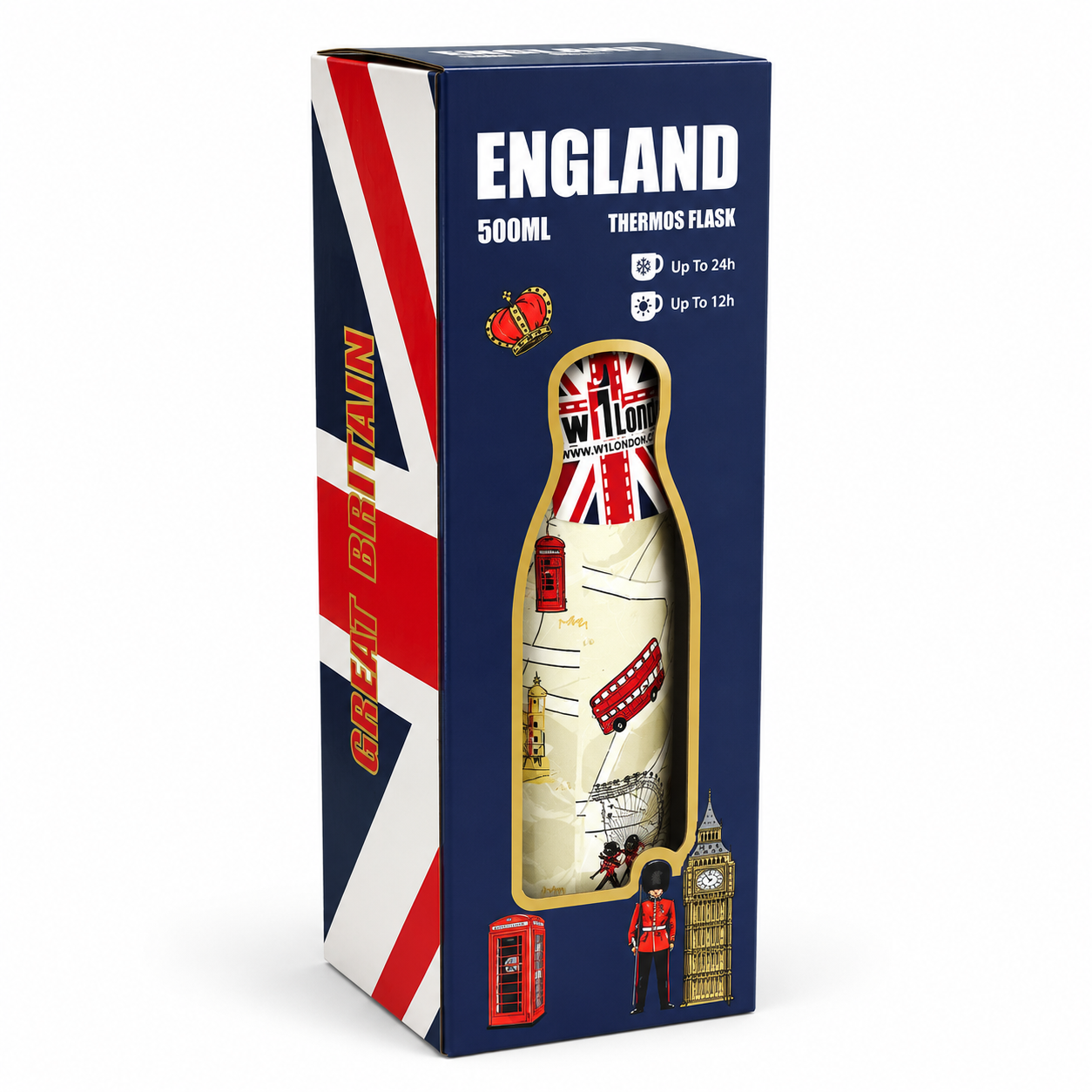 London Landmarks Stainless Steel Insulated Water Bottle – 500ml Travel Thermos Flask