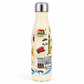 Water bottle with London-themed design on a white background