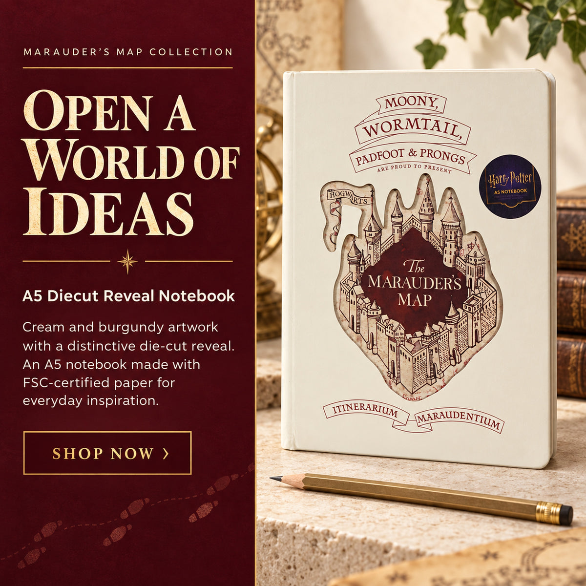 Harry Potter Marauder’s Map A5 Die-Cut Reveal Notebook — AI-generated advert image.