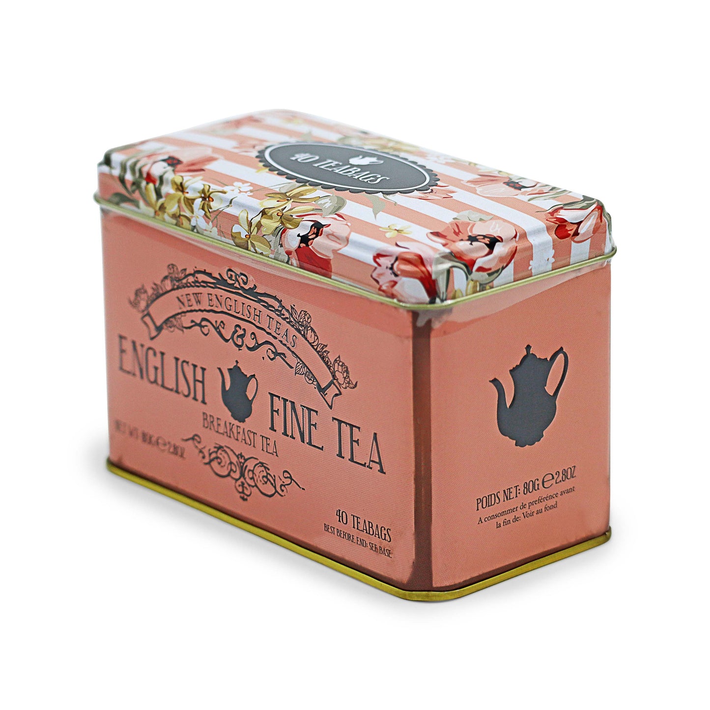 English Fine Earl Grey Floral Embossed Tea Caddy Tin