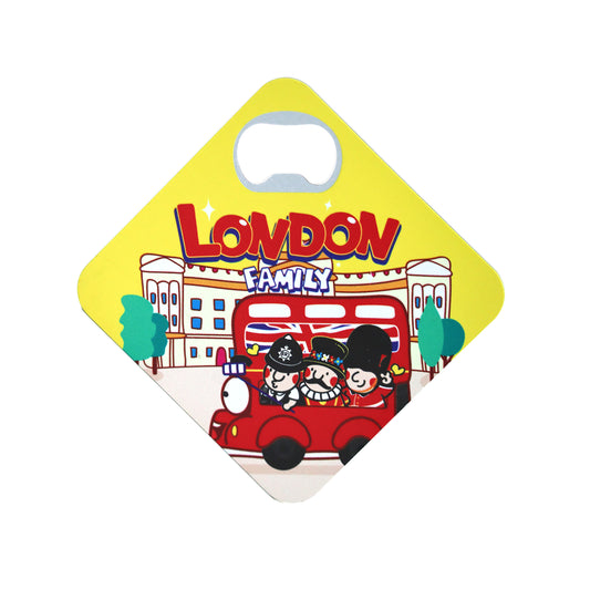 Yellow London Family Magnetic Coaster and Bottle Opener