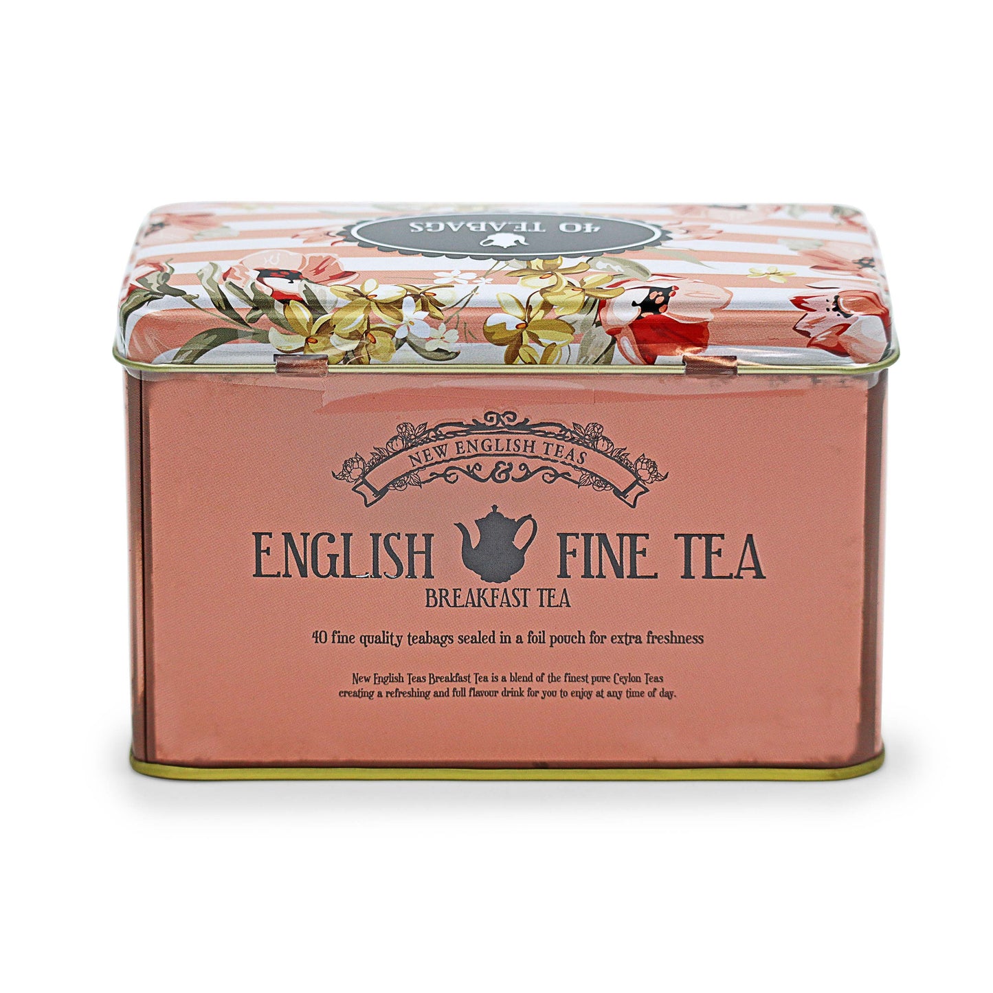 English Fine Earl Grey Floral Embossed Tea Caddy Tin