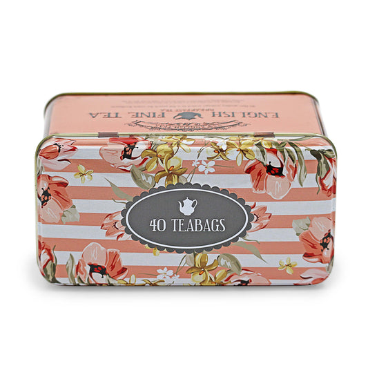 English Fine Earl Grey Floral Embossed Tea Caddy Tin