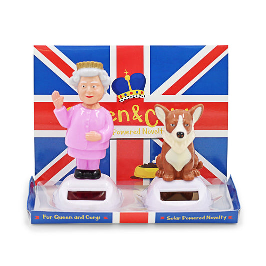 Queen Elizabeth & Corgi Dog Solar Powered Bobblehead