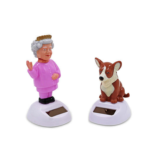 Queen Elizabeth & Corgi Dog Solar Powered Bobblehead